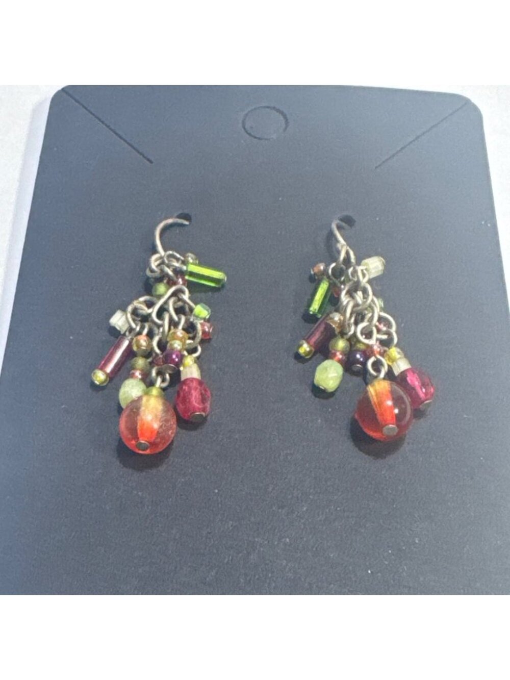 Handmade Bead Cluster Drop Earrings Multicolor Mixed Materials Lightweight